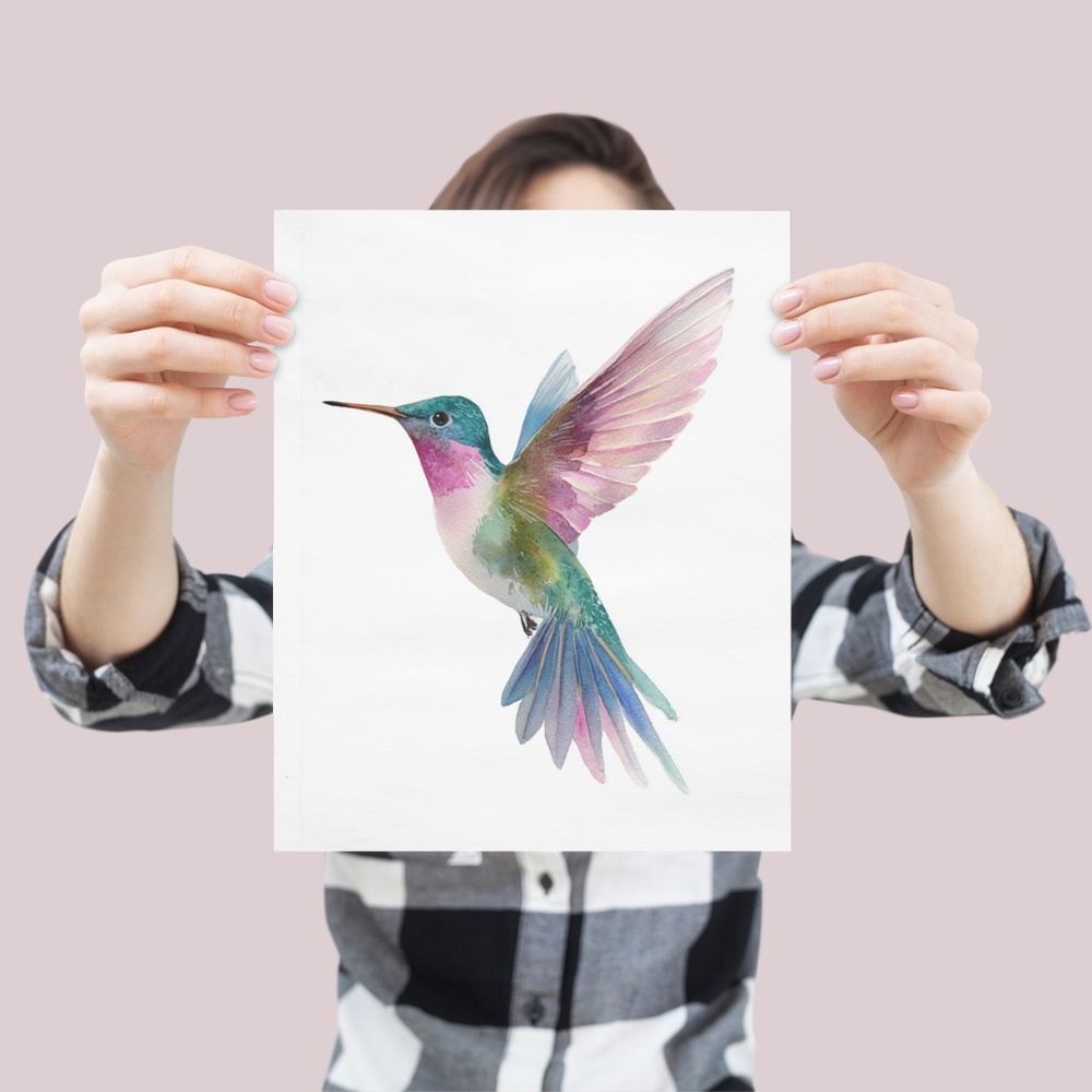 Watercolor Hummingbird Wall Art Print, Unframed - Enchanting Nature-Inspired - Picture 4 of 6
